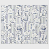 Marine Theme Blue White Stripe Lighthouse Schiff Geschenkpapier (Flach)