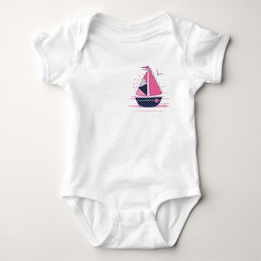 Marine Theme Girly Sailboat Pink Polka Dot Sail Baby Strampler (Vorderseite)