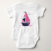 Marine Theme Girly Sailboat Pink Polka Dot Sail Baby Strampler (Rückseite)