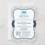 Marine, Türkis, Grau Damaskus Brautparty Einladung (Vorderseite)