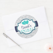 Marine, Türkis, Grau Damaskus Brautparty Runder Aufkleber (Umschlag)