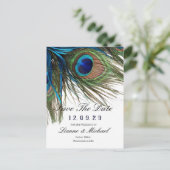 Marine-Türkis-Pfau-Feder Boho Save the Date Ankündigungspostkarte (Stehend Vorderseite)