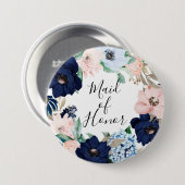 Marine u. erröten BlumenTrauzeugin Button (Vorne & Hinten)