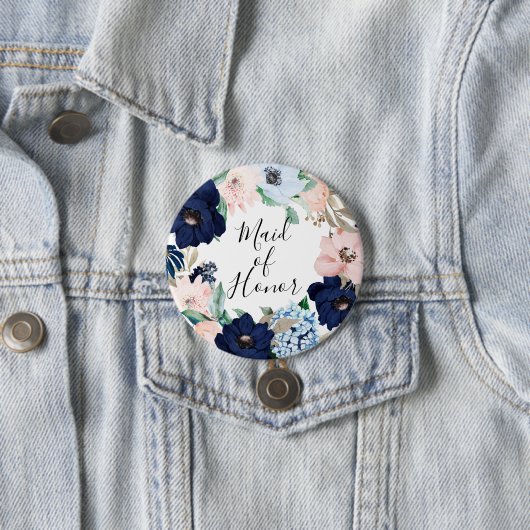 Marine u. erröten BlumenTrauzeugin Button (Beispiel)