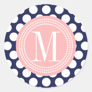 Marine u. erröten die rosa großen mit Monogramm Runder Aufkleber