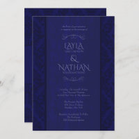 Marine-u. Königsblau-Damast-Hochzeits-Einladungen