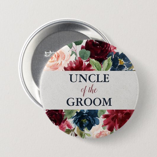 Marine u. Marsala BlumenShabby Chic-Onkel des Button (Vorne & Hinten)