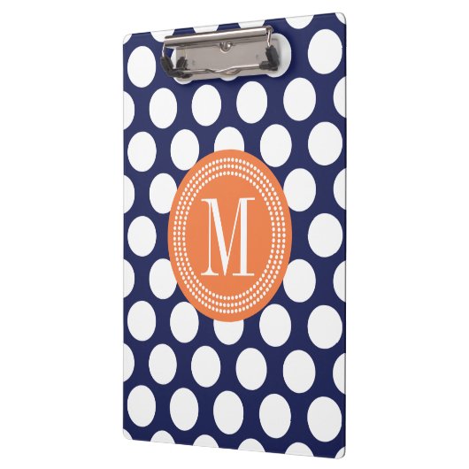 Marine u. orange grüne große Polka-Punkte mit Klemmbrett (Links)