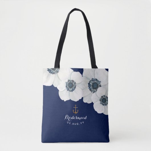 Marine u. weiße Anemonen-SeeBrautparty Tasche (Vorderseite)
