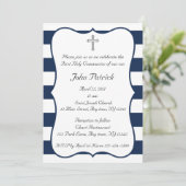 Marine u. weiße Kommunion Einladung (Stehend Vorderseite)