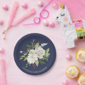 Marine u. weiße Rosen-Blumen-Dusche 7" Platte Pappteller (Party)