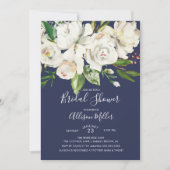 Marine u. weiße Rosen-Brautparty-Einladung Einladung (Vorderseite)