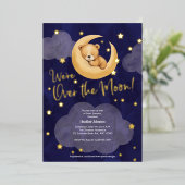 Marine über dem Mond Teddy Bear Twinkle Kleine Ste Folieneinladung (Stehend vorne)