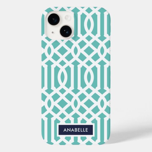 Marine und Aqua Trellis Monogram Case-Mate iPhone Hülle (Rückseite)