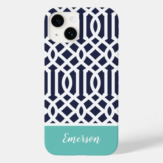 Marine und Aqua Trellis Monogram Case-Mate iPhone Hülle (Rückseite)
