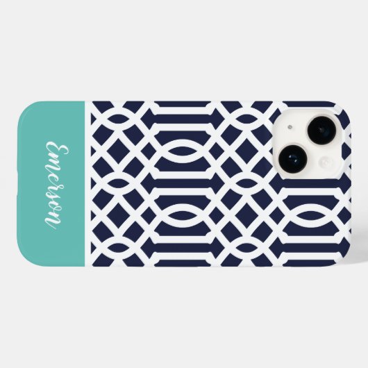 Marine und Aqua Trellis Monogram Case-Mate iPhone Hülle (Rückseite (Horizontal))