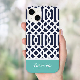 Marine und Aqua Trellis Monogram Case-Mate iPhone 14 Hülle