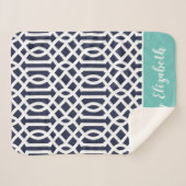 Marine und Aqua Trellis Monogram Sherpadecke (Vorderseite (Horizontal))