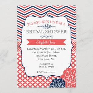 Marine und Coral Vintag Bridal Dusche Einladung