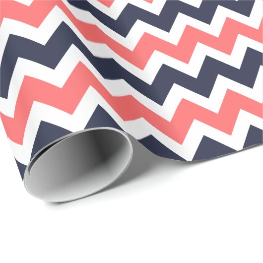 Marine und Coral Zigzag Zickzack Streifen Geschenkpapier (Rolleneckpunkt)