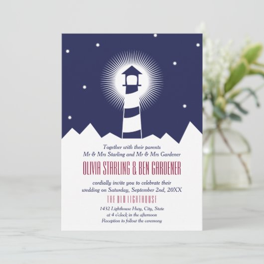 Marine und Crimson | Einladung zum Hochzeitsfeiern (Stehend Vorderseite)