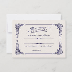 Marine und Elfenbein Vintage-Schiff Nautische Hoch RSVP Karte