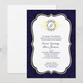 Marine-und Gelb-mit Filigran geschmückte Einladung (Vorne/Hinten)