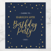 Marine und Gold | 50. Geburtstagsparty Weinetikett (Einzelnes Label)