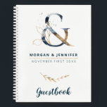 Marine und Gold Ampersand Gästebuch Notizblock<br><div class="desc">Ein perfekter Sake für den besten Tag deines Lebens. Ein Notizbuch, um alle Unterschriften und Wünsche Ihrer Gäste zu sammeln. Dieses Notizbuch verfügt über einen eleganten Ampersand, um "The Navy and Gold Ampersand Collection", aber es ist auch ideal für alle Marine und Gold eleganten Hochzeiten. Personalisieren Sie es mit Ihren...</div>