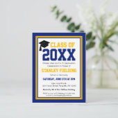 Marine und Gold Graduation Party Einladungspostkarte (Stehend Vorderseite)