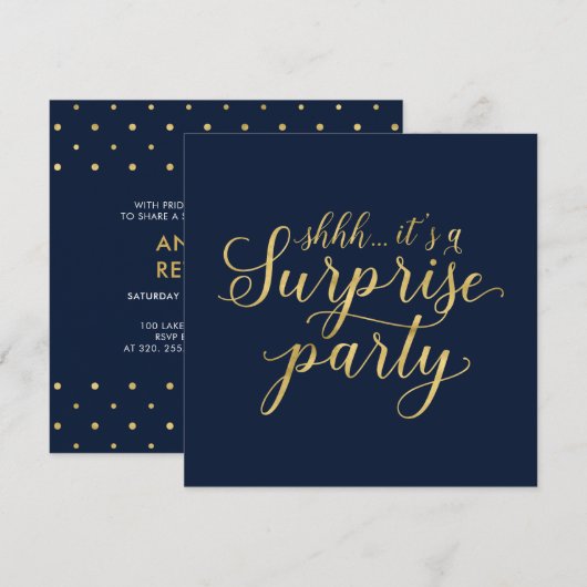 Marine und Gold | Modern Surprise Retirement Party Einladung (Vorne/Hinten)