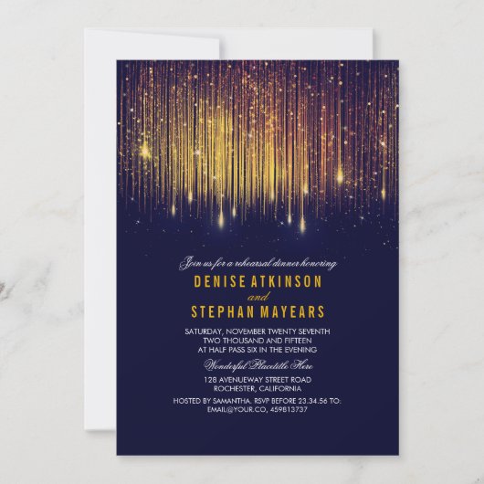 Marine und Gold Probe Dinner String Lights Einladung (Vorderseite)
