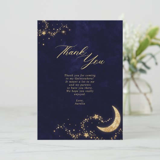 Marine und Gold unter dem Sternenquinceñera-Foto Dankeskarte (Stehend Vorderseite)