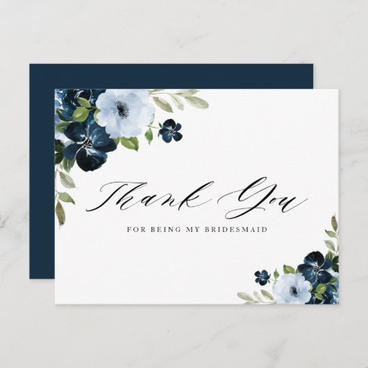 Marine und hellblau Bridesmaid Danke Karte (Vorne/Hinten)