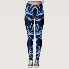 Marine und hellblaue Lotos-Entwurfs-Leggings Leggings