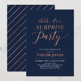 Marine und Kupfer | Modern Surprise Birthday Party Einladung