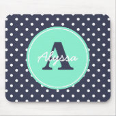 Marine-und Minzen-Punkte, Initiale und Name Mousepad (Vorne)