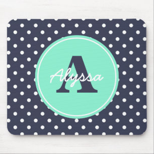 Marine-und Minzen-Punkte, Initiale und Name Mousepad