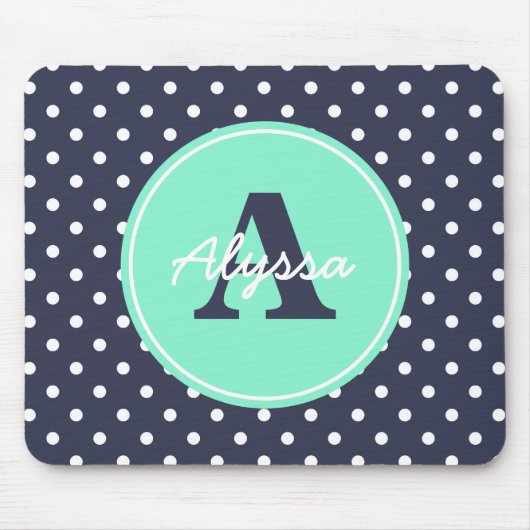 Marine-und Minzen-Punkte, Initiale und Name Mousepad (Vorne)