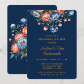 Marine und Orange Peony Bridesmaids Luncheon Einladung (Vorne/Hinten)