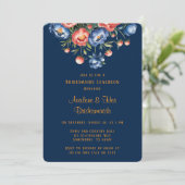 Marine und Orange Peony Bridesmaids Luncheon Einladung (Stehend Vorderseite)