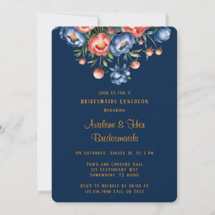 Marine und Orange Peony Bridesmaids Luncheon Einladung
