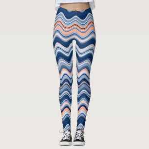 Marine und Orange Wavy Streifen Leggings