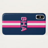 Marine und Pink-Streifen-Monogramm Case-Mate iPhone Hülle (Rückseite (Horizontal))