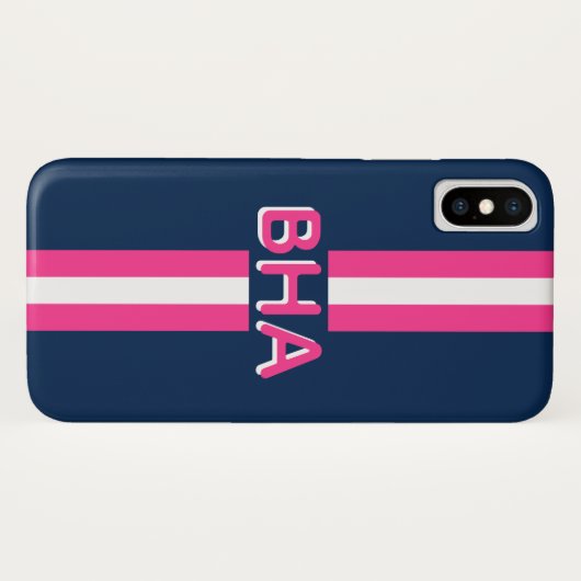Marine und Pink-Streifen-Monogramm Case-Mate iPhone Hülle (Rückseite (Horizontal))