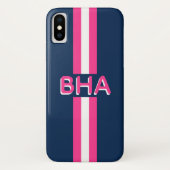Marine und Pink-Streifen-Monogramm Case-Mate iPhone Hülle (Rückseite)