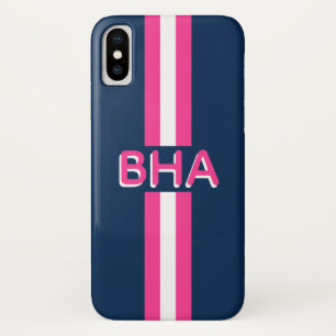 Marine und Pink-Streifen-Monogramm Case-Mate iPhone Hülle