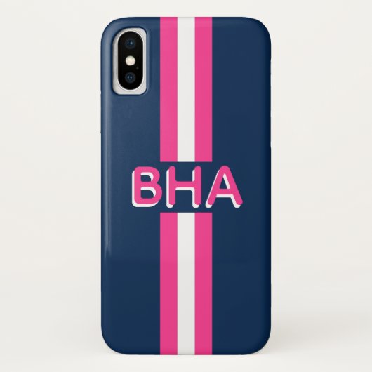 Marine und Pink-Streifen-Monogramm Case-Mate iPhone Hülle (Rückseite)