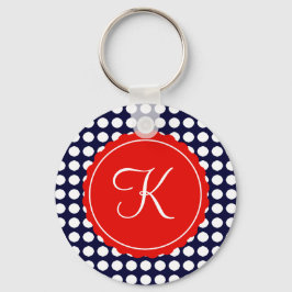 Marine und Red Polka Dots Custom Initial Schlüsselanhänger