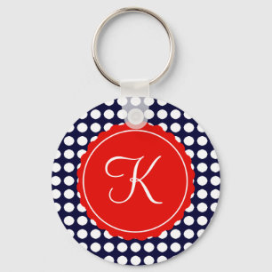 Marine und Red Polka Dots Custom Initial Schlüsselanhänger
